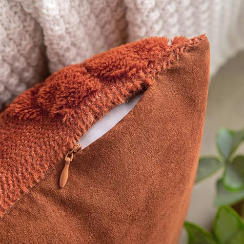 COSIBONO Pumpkin Fall Decorative Throw Pillow Covers 18"x18", Set of 2 Caramel Soft Faux Fur Pillow Covers for Autumn Harvest, Fluffy Plush Accent Pillow Cases for Farmhouse Halloween Decor - Image 4