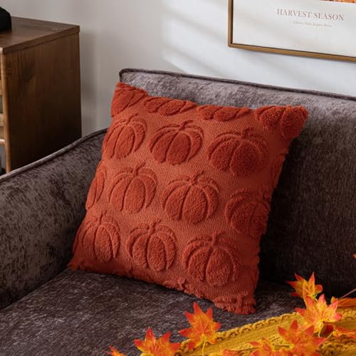 COSIBONO Pumpkin Fall Decorative Throw Pillow Covers 18"x18", Set of 2 Caramel Soft Faux Fur Pillow Covers for Autumn Harvest, Fluffy Plush Accent Pillow Cases for Farmhouse Halloween Decor - Image 5