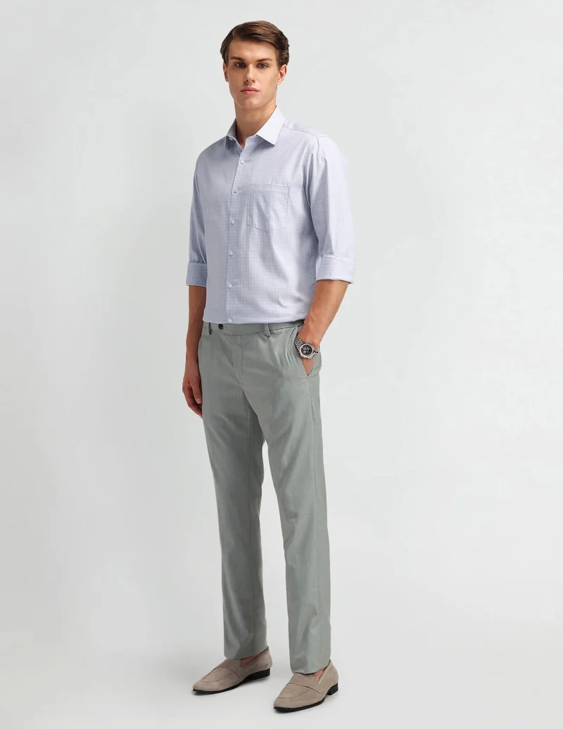 Arrow Light Lavender Manhattan Slim Fit Micro Checked Shirt for Men | Best Price UAE