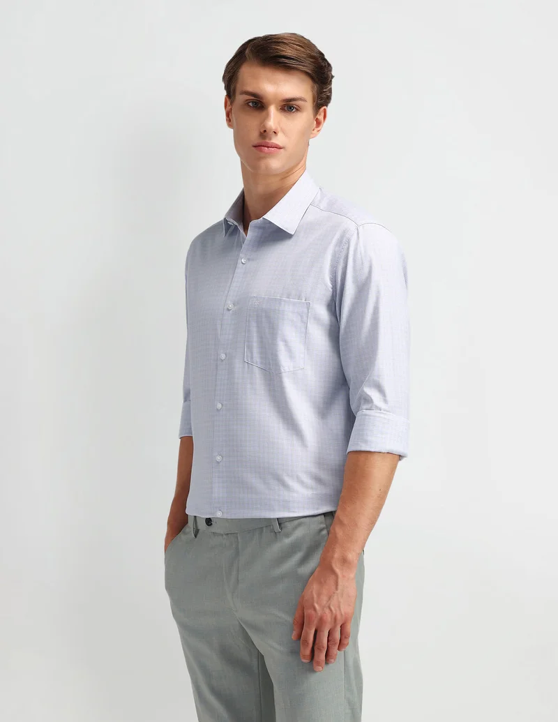 Arrow Light Lavender Manhattan Slim Fit Micro Checked Shirt for Men | Best Price UAE