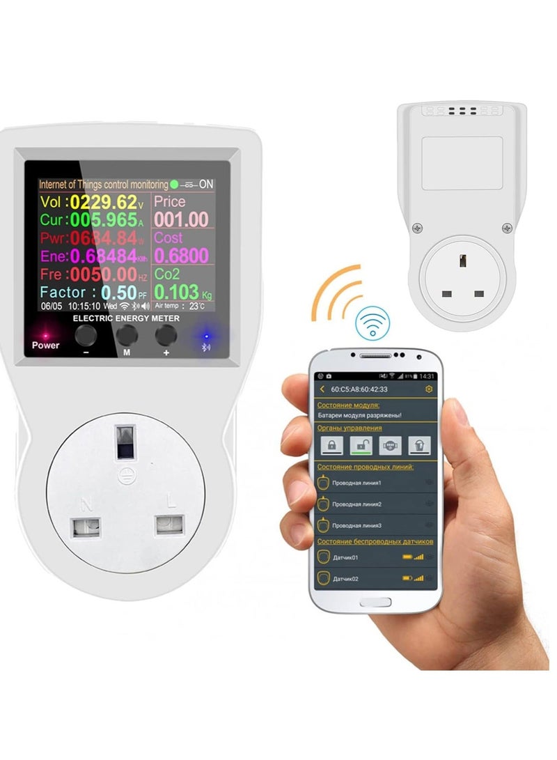 جهاز مراقبة استهلاك الطاقة الذكي، مقياس الطاقة WiFi بقدرة 3680 واط مع شاشة LCD، تحكم عن بُعد في الواط والفولت والأمبير والرطوبة والاستهلاك للأجهزة المنزلية - Image 1