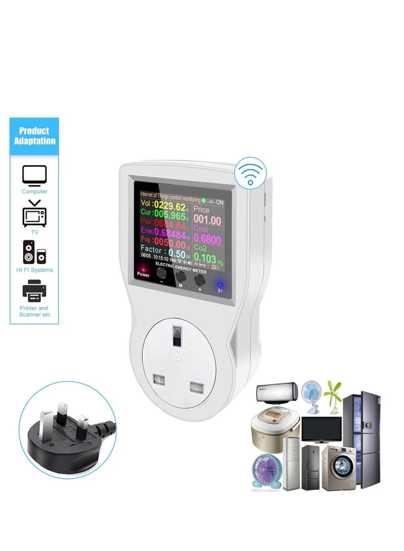 جهاز مراقبة استهلاك الطاقة الذكي، مقياس الطاقة WiFi بقدرة 3680 واط مع شاشة LCD، تحكم عن بُعد في الواط والفولت والأمبير والرطوبة والاستهلاك للأجهزة المنزلية - Image 4