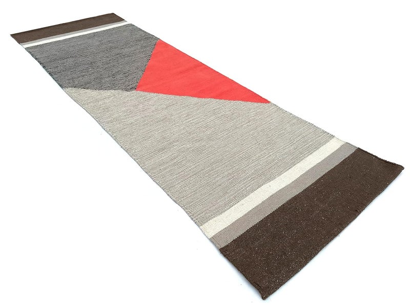 H2H House2Home Cotton Runner/Floor Mat 2x6ft | Suitable as Kitchen Runner, Hallway, Living Room, Bedroom | Geometric Design, Red Color Shade | 60x180