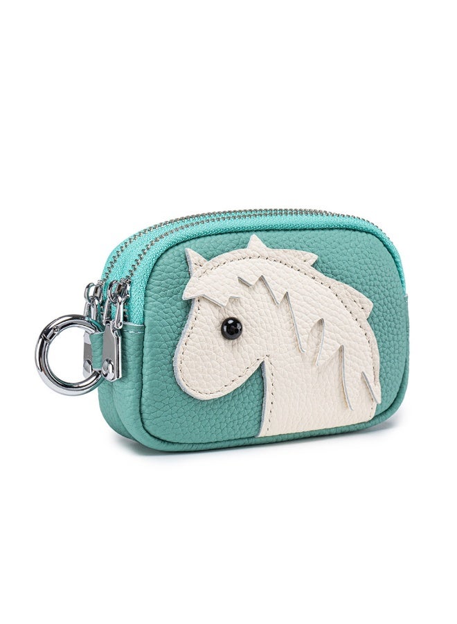 Cloovvie Genuine Leather Coin Purse for Women, Double Zipper Small Change Pouch with Cute Horse Pattern, Portable Mini Wallet Key Holder, Detachable Bag Charm for Tote Bag Decoration - Image 1