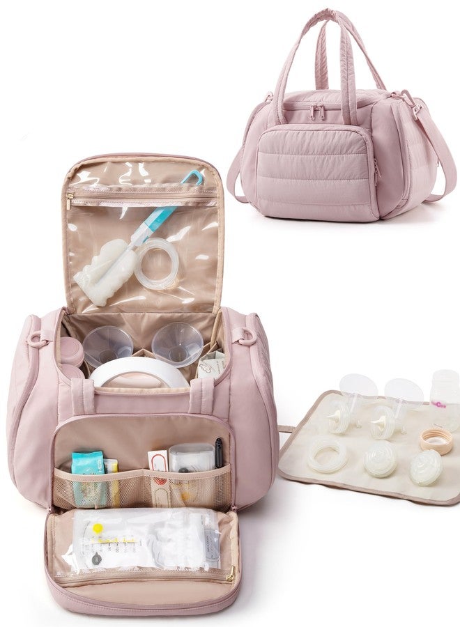 Marscamd Quilted Breast Pump Bag Compatible with Spectra S1 and S2, Pumping Bag with Cooler Compartment and a Drying Mat, Pink - Image 1