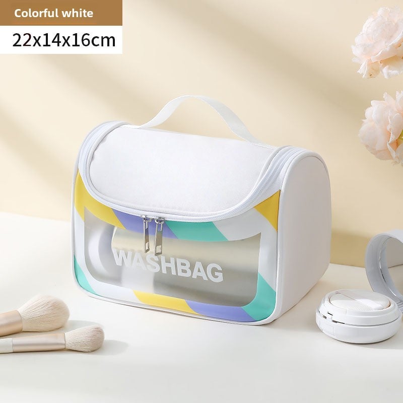 PU Waterproof Flip Cover Cosmetic Bag Colorful Large Capacity Portable Toiletry Bag High-value Multi-function Travel Storage Bag colorful white