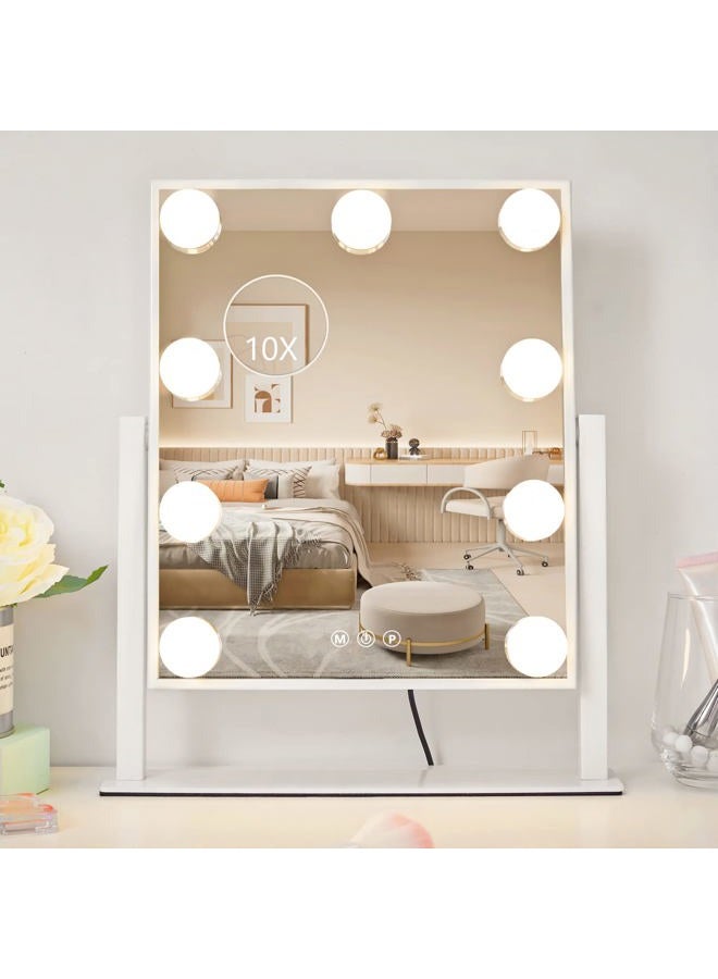 NUSVAN Vanity Mirror with Lights, Makeup Mirror with Lights,3 Color Lighting Modes Detachable 10X Magnification Mirror Touch Control,360°Rotation, White.  - Image 1