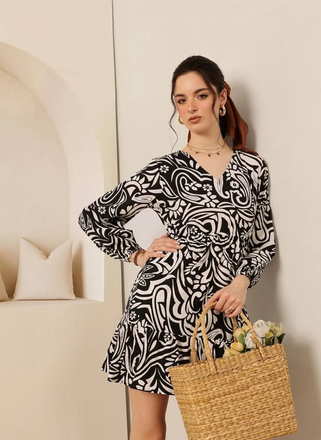 STREET 9 Paisley Print Monochrome Fit & Flare Mini Dress for Women