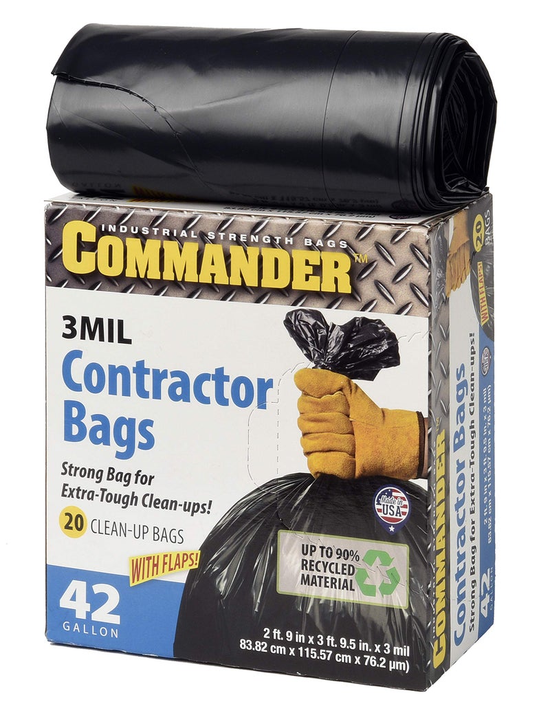 Commander 42 Gallon 3 MIL Black Heavy Duty Contractor Bags - 33" x 45" - Pack of 20 - For Contractor, Industrial, & Commercial - Image 1