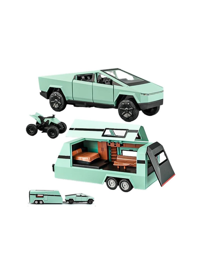 1/32 All Green Pickup Trailer Rv Model Kit, Off-Road Vehicle Alloy, Car Model Diecast Metal Toy, Truck Model Simulation Sound And Light, Boys Girls Gift - Image 1