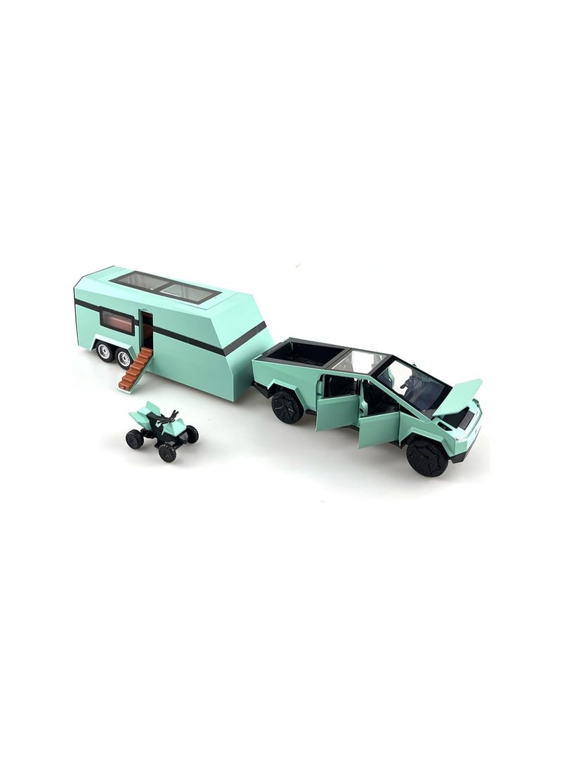 1/32 All Green Pickup Trailer Rv Model Kit, Off-Road Vehicle Alloy, Car Model Diecast Metal Toy, Truck Model Simulation Sound And Light, Boys Girls Gift - Image 2