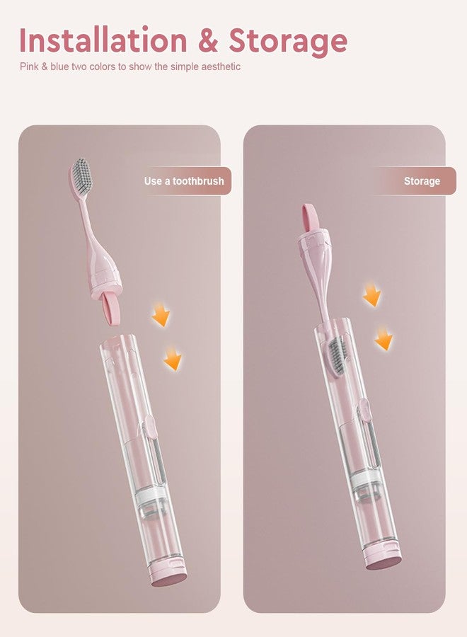 First-zgel 2 Pcs Travel Toothbrush Kit Fold Built-in Set, Soft Bristles for Travel Camping School Business Trip Essential (Blue, Pink) - Image 3