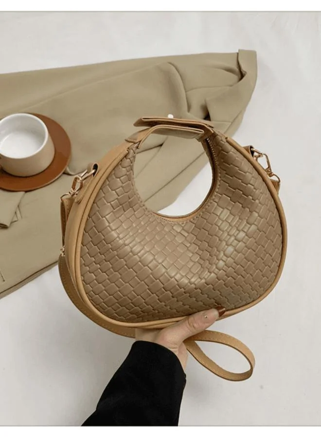 Take Two Khaki Woven Shoulder Bag