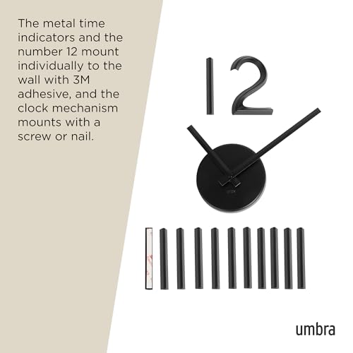 Umbra 1005400-040 Blink Wall Clock Black - Easy to Paste Sticker Numbers, Frameless Large Decorative Clock, Simple Indicators, Minimalist, Black,39.25 Inch L x 39.25 W 1.38 H - Image 5