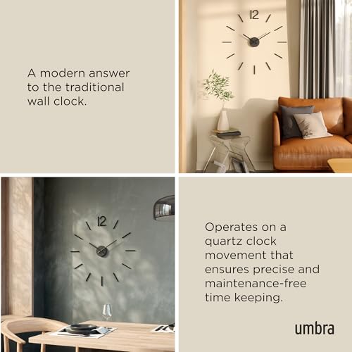 Umbra 1005400-040 Blink Wall Clock Black - Easy to Paste Sticker Numbers, Frameless Large Decorative Clock, Simple Indicators, Minimalist, Black,39.25 Inch L x 39.25 W 1.38 H - Image 4