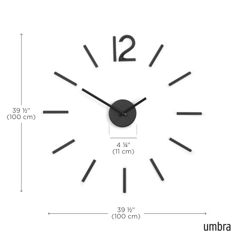 Umbra 1005400-040 Blink Wall Clock Black - Easy to Paste Sticker Numbers, Frameless Large Decorative Clock, Simple Indicators, Minimalist, Black,39.25 Inch L x 39.25 W 1.38 H - Image 3