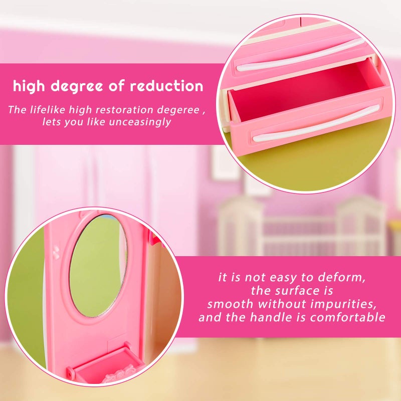 Skylety Doll Closet Furniture Wardrobe Clothing Organizer Doll Open Wardrobe Dollhouse Closet with 20 Pieces Hangers 2 Style Pink Plastic Hangers Dollhouse Furniture Accessories(Classic Style) - Image 3