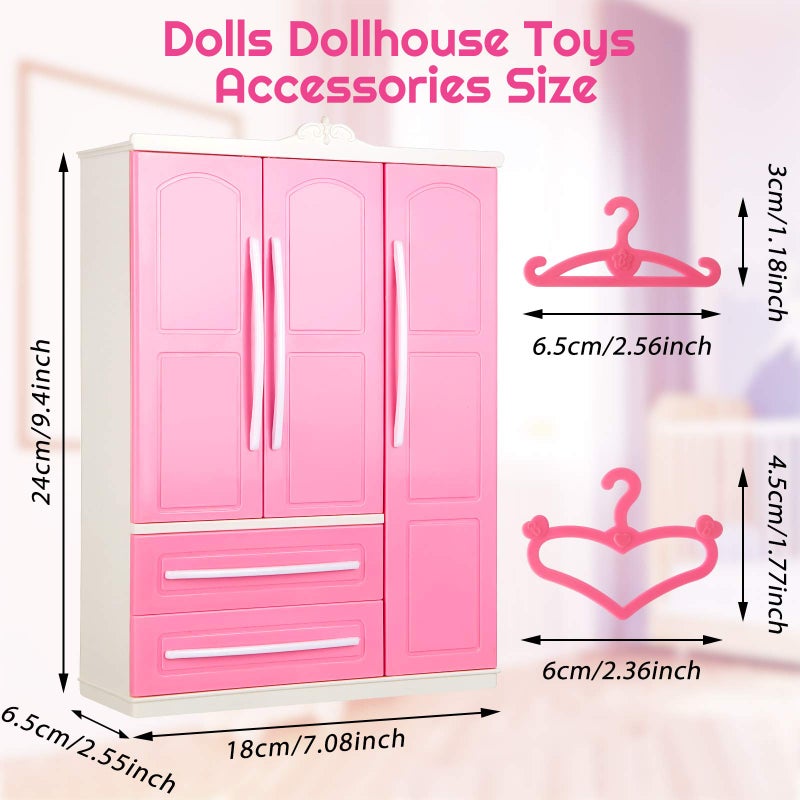 Skylety Doll Closet Furniture Wardrobe Clothing Organizer Doll Open Wardrobe Dollhouse Closet with 20 Pieces Hangers 2 Style Pink Plastic Hangers Dollhouse Furniture Accessories(Classic Style) - Image 2