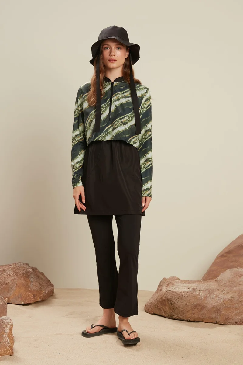 Manuka Batik-Green Parachute Fabric 3 Piece Modest Swimsuit Standard