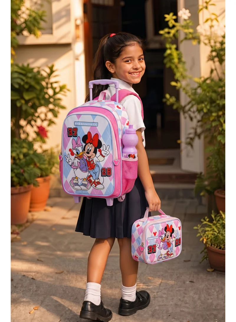 ديزني Disney Minnie Mouse 5-in-1 Kids Trolley School Set 18" | Rolling Backpack, Lunch Bag, Lunch Box, Water Bottle & Pencil Case