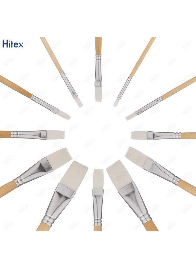 Hitex 12 PC Art Painting Flat Paint Brush Set with Long Wood Handle for Acrylic, Watercolour Gouache Hobbycraft Face Painting and All Media - Image 3