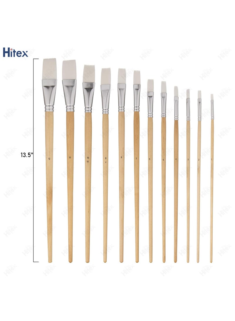 Hitex 12 PC Art Painting Flat Paint Brush Set with Long Wood Handle for Acrylic, Watercolour Gouache Hobbycraft Face Painting and All Media - Image 5