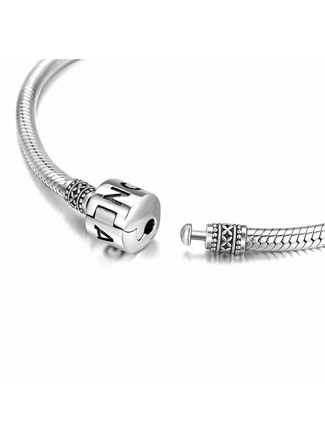 LONAGO Genuine Charm Bracelet 925 Sterling Silver Snake Chain Bangle Barrel Clasp Jewelry Fit Charm Birthday Gift for Women, 9 inch, Metal, Cubic Zirconia - Image 3