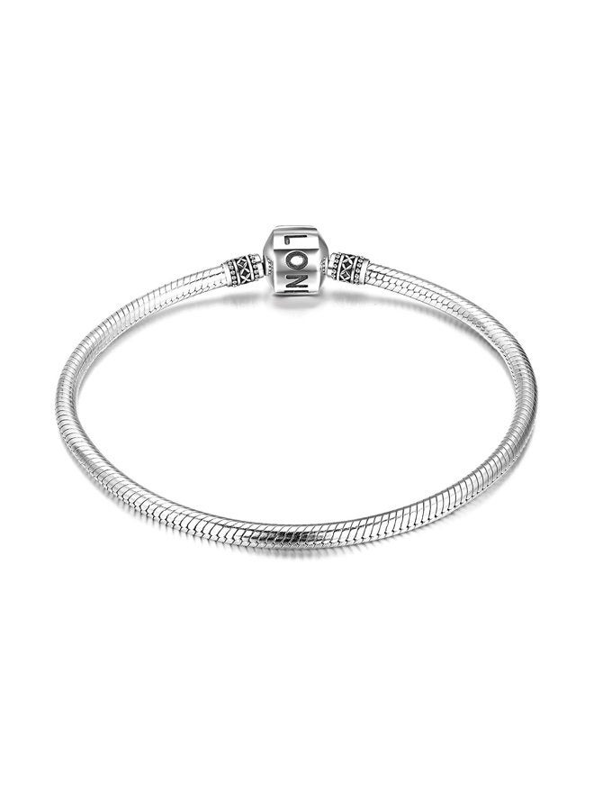 LONAGO Genuine Charm Bracelet 925 Sterling Silver Snake Chain Bangle Barrel Clasp Jewelry Fit Charm Birthday Gift for Women, 9 inch, Metal, Cubic Zirconia - Image 1