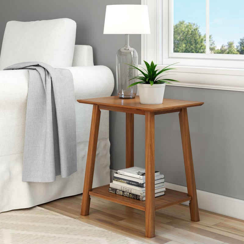 Plank+Beam Wooden Side Table with Storage, Mid Century Modern End Tables for Living Room, Small Solid Wood Nightstand, Bedside Tables, Bedroom Furniture, Pecan - Image 1