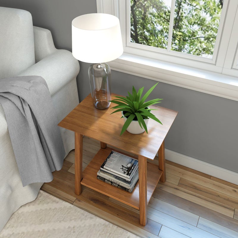 Plank+Beam Wooden Side Table with Storage, Mid Century Modern End Tables for Living Room, Small Solid Wood Nightstand, Bedside Tables, Bedroom Furniture, Pecan - Image 5