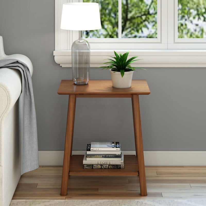 Plank+Beam Wooden Side Table with Storage, Mid Century Modern End Tables for Living Room, Small Solid Wood Nightstand, Bedside Tables, Bedroom Furniture, Pecan - Image 2