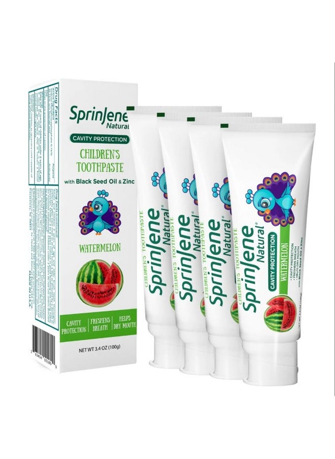 SprinJene Natural Kids Toothpaste, Watermelon | Natural Children’S Toothpaste For Cavity Protection | Fluoride Toothpaste For Toddlers | 4 Pack  - Image 1