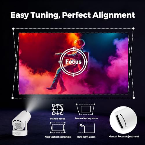 WellSonic Mini Projector with Wifi and Bluetooth, 1080P Portable Projector with 5W Speaker, Auto Vertical Keystone&180 Rotatable, 200Ansi Moive Proyector for Outdoor Bedroom - Image 4