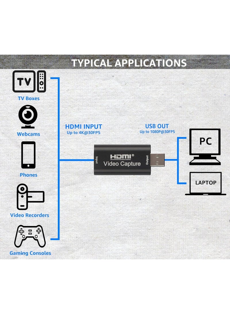 4K HDMI Video Capture Card to USB 2.0, Audio and Video Capture Adapter for Live Streaming, Recording, Video Meetings, Gaming and Content Creation - Image 3