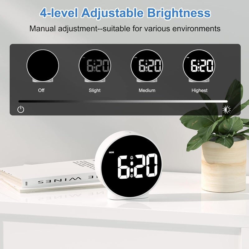 AMPLIN Digital Alarm Clock HD LED Display Digital Alarm Clock Simple Table Clock Electronic Desk Clock Dual Alarms 1224Hr 4 Adjustable Brightness for Bedroom Office Table Pack of 1 WHITE - Image 4