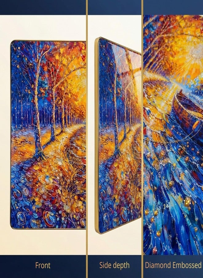 Reyal Resin Art Riverside Boat 3D Crystal Embedded High Gloss Wall Painting, Golden Slim Frame, 61x46 Cm (18x24 Inch) Wall Art for Living Room, Bedroom, Office & Home Décor (RIVERSIDE BOAT) - Image 3