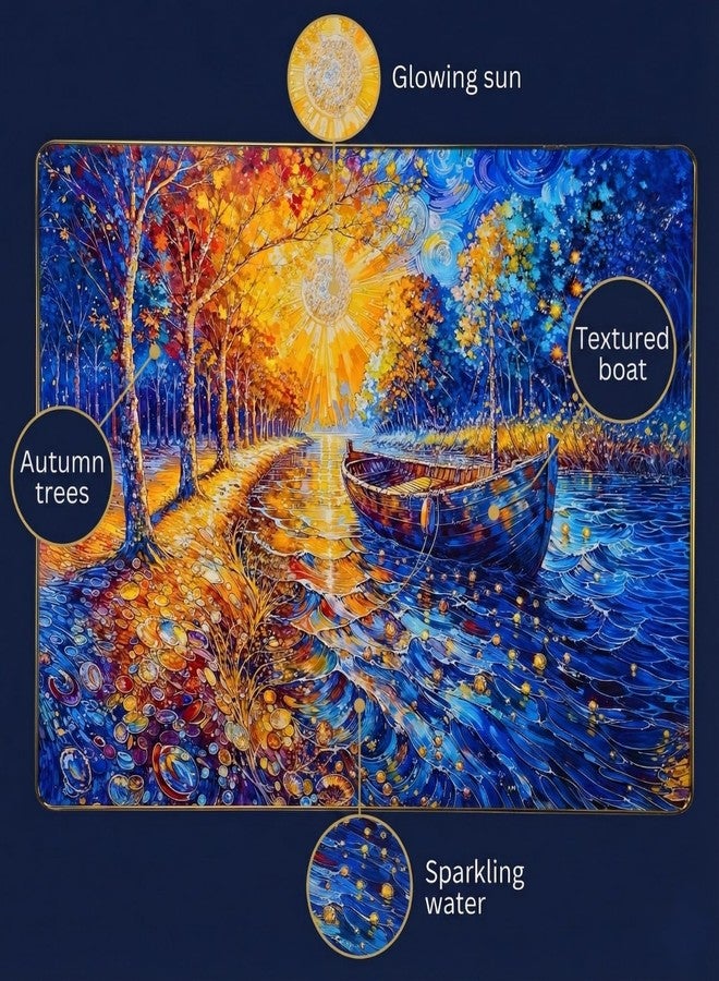 Reyal Resin Art Riverside Boat 3D Crystal Embedded High Gloss Wall Painting, Golden Slim Frame, 61x46 Cm (18x24 Inch) Wall Art for Living Room, Bedroom, Office & Home Décor (RIVERSIDE BOAT) - Image 2