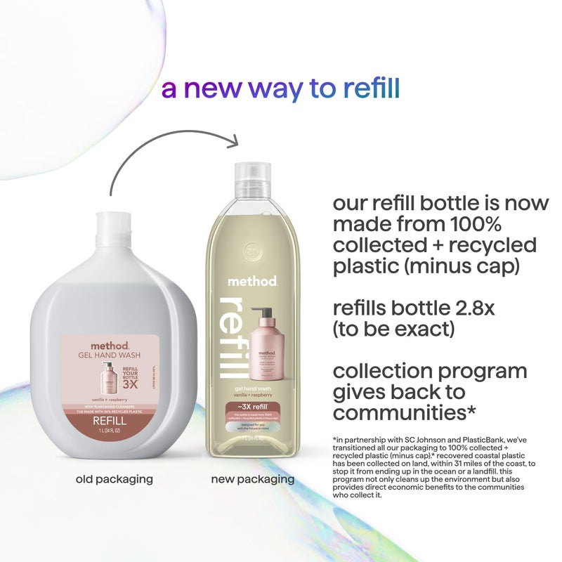 Method Gel Hand Soap Refill, Vanilla + Raspberry, 34 Fl Oz (Pack of 1) (Packaging May Vary) - Image 4