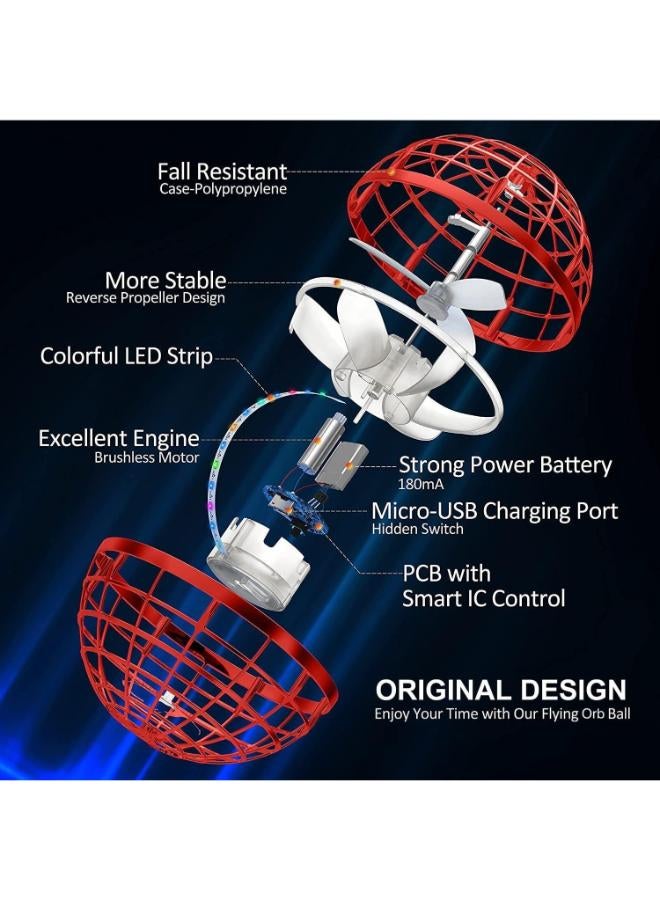 لعبة الكرة الطائرة - كرة طائرة للأطفال، كرة دوارة على شكل بوميرانج مع أضواء RGB دوارة 360 درجة، هدية للأطفال، الأولاد، البنات، والكبار، لون أحمر فاقع - Image 3