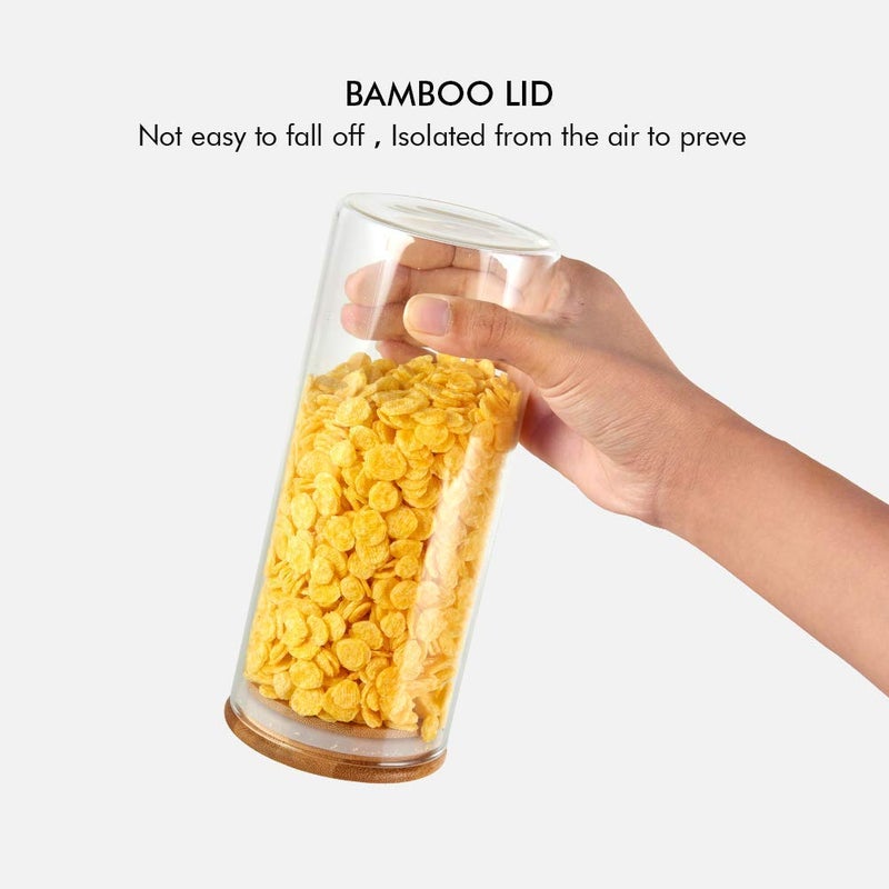 NVRA 1400ml Kitchen Storage Borosilicate Glass Jar And Container Pack of 6 Transparent Container with Air Tight Bamboo Wooden Lid BPA Free Storage Jar Multipurpose Jar - Image 4