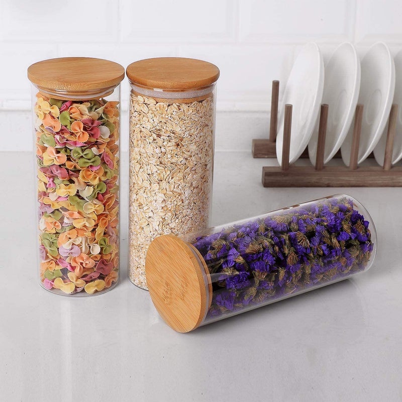 NVRA 1400ml Kitchen Storage Borosilicate Glass Jar And Container Pack of 6 Transparent Container with Air Tight Bamboo Wooden Lid BPA Free Storage Jar Multipurpose Jar - Image 2