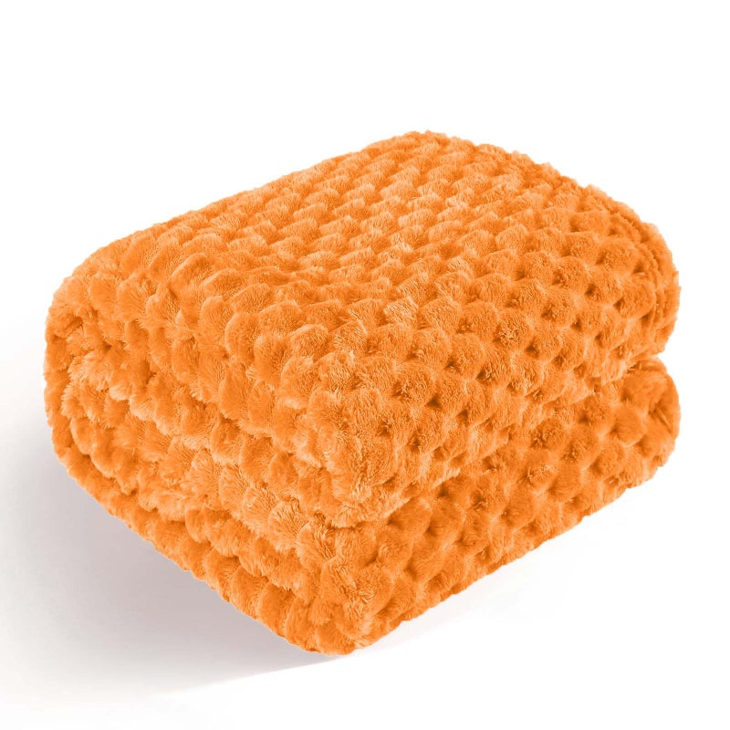 Bnuitland Bnuitland Soft Flannel Throw Blanket(50X40 inches)  3D Jacquard Fluffy Lightweight Fleece Throw Blanket for Babys and Pets 300 GSM Cozy Warm Bed Sofa Fleece Blanket for All Seasons Light Orange  - Image 3