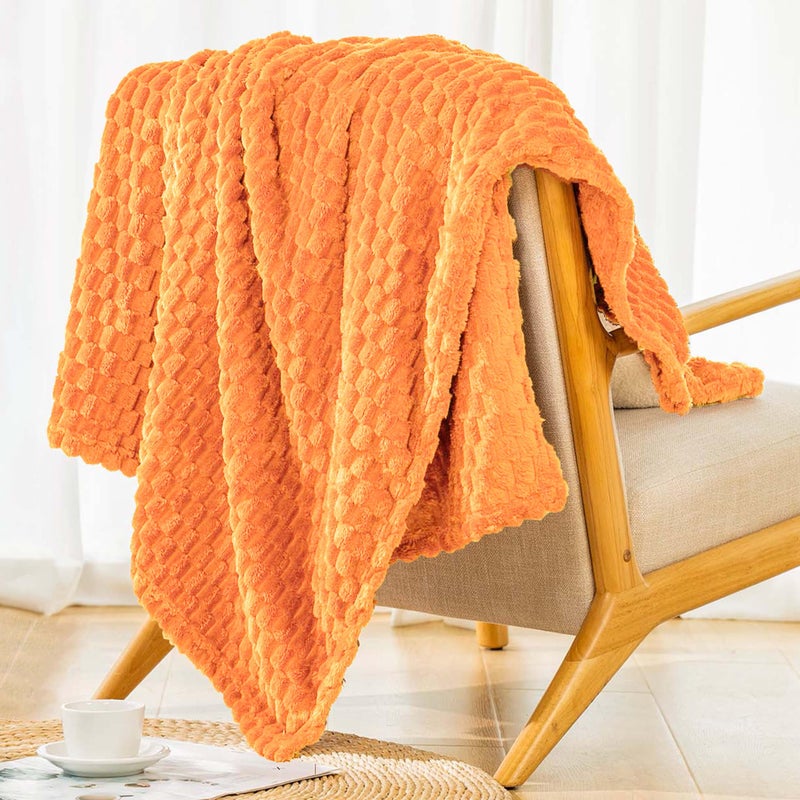 Bnuitland Bnuitland Soft Flannel Throw Blanket(50X40 inches)  3D Jacquard Fluffy Lightweight Fleece Throw Blanket for Babys and Pets 300 GSM Cozy Warm Bed Sofa Fleece Blanket for All Seasons Light Orange  - Image 1