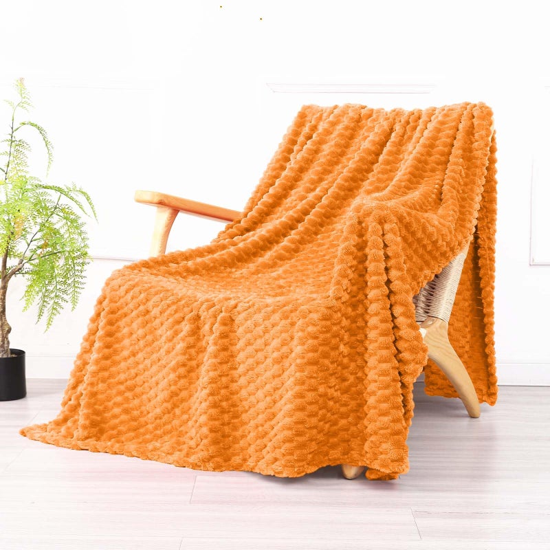 Bnuitland Bnuitland Soft Flannel Throw Blanket(50X40 inches)  3D Jacquard Fluffy Lightweight Fleece Throw Blanket for Babys and Pets 300 GSM Cozy Warm Bed Sofa Fleece Blanket for All Seasons Light Orange  - Image 2