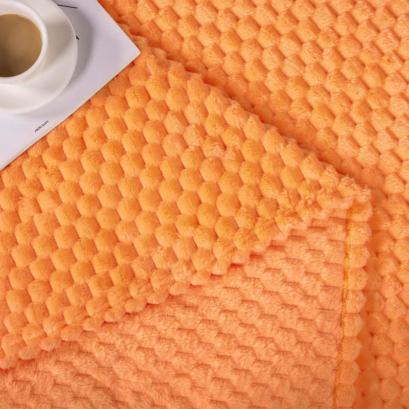 Bnuitland Bnuitland Soft Flannel Throw Blanket(50X40 inches)  3D Jacquard Fluffy Lightweight Fleece Throw Blanket for Babys and Pets 300 GSM Cozy Warm Bed Sofa Fleece Blanket for All Seasons Light Orange  - Image 4