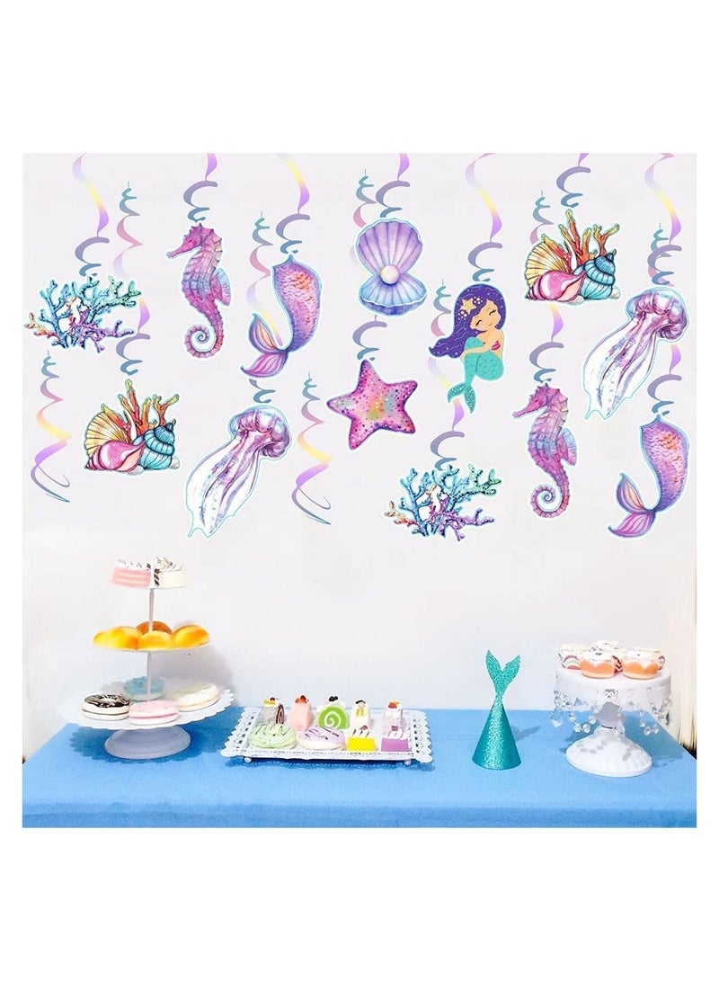 زينة دوامات معلقة على شكل حورية البحر 20 قطعة طباعة مزدوجة الجوانب زينة دوامات منfoil بتصميم حورية البحر شرائط معلقة لتزيين السقف ملصقات جدارية لعيد ميلاد البنات أو حفلات استحمام الأطفال لوازم حفلات تحت الماء - Image 3