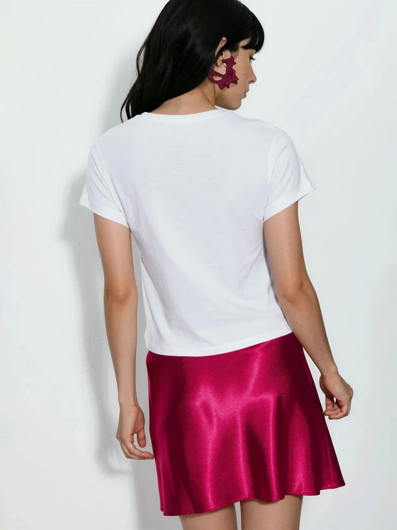 بوسيم BUSEM Printed Crew Neck Crop T-Shirt