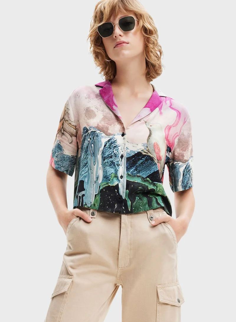 DESIGUAL Printed Button Down Shirt