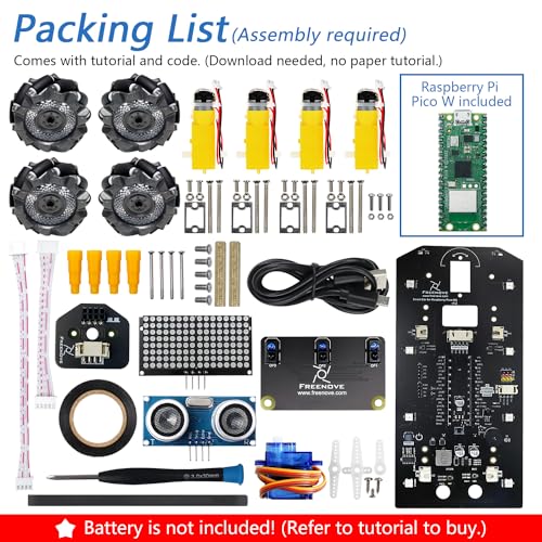 Freenove Mecanum Wheel Car Kit for Raspberry Pi Pico W Included Compatible with Arduino IDE Dot Matrix Expressions Obstacle Avoidance Line Tracking Light Tracing Colorful Light App - Image 3