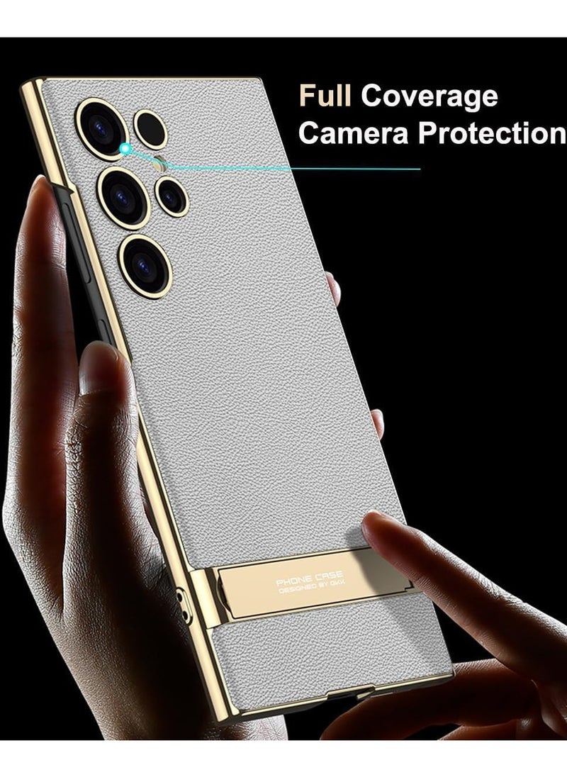 General - Case Compatible with Samsung Galaxy S24 Ultra Vegan Leather Case with 4 Modes Adjustable Kickstand, Thin Flexible Soft Grip Luxury Vegan Slim Protective Shockproof Phone Case - Image 1